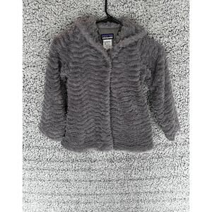Patagonia Girls Furry Friends Hooded Jacket Gray XS 5-6 Faux Fur Coat